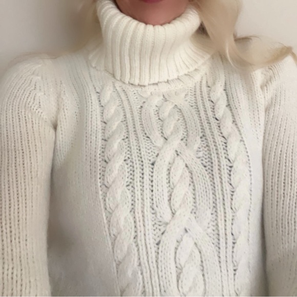 🎁NWT! EDDIE BAUER Classic Cable Knit Fisherman Turtleneck Tunic Ivory Sz Small - Picture 8 of 8